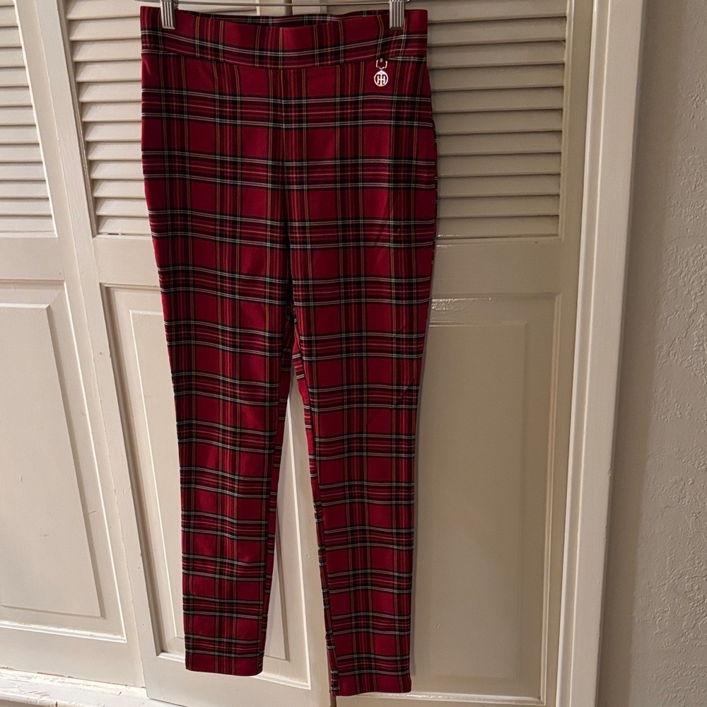 Tommy Hilfiger Red & Black Plaid Pull-On Mid-Rise Pants SZ 6 Holidays Office